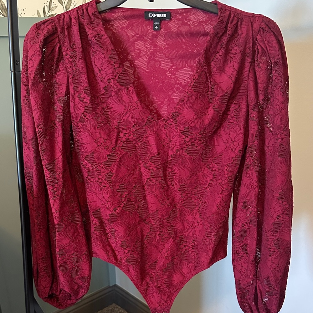 Express Women's Burgundy Lace Bodysuit